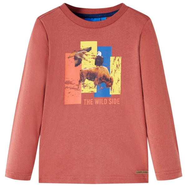 Camiseta para niños manga larga estampado res pájaros color henna 116 D