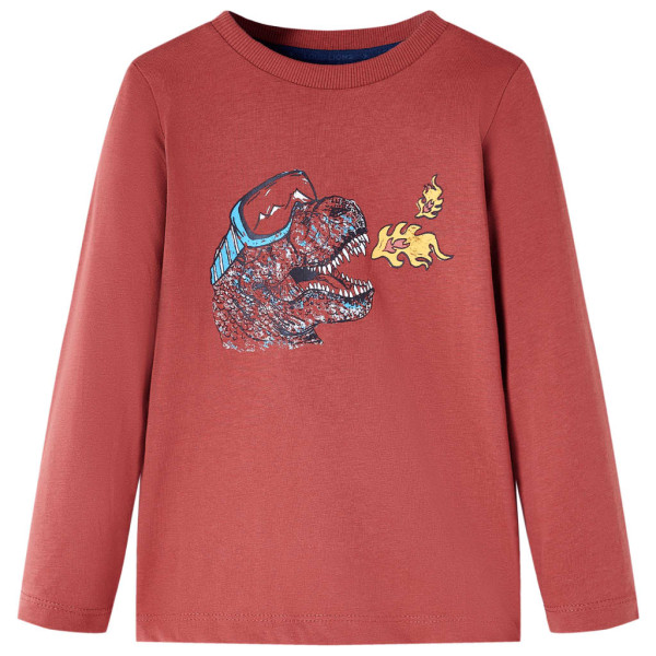 Camiseta para niños manga larga estampado dinosaurio rojo tostado 92 D