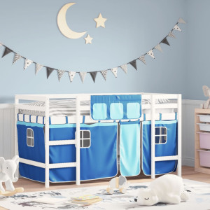Cama alta para niños con cortinas madera pino azul 90x190 cm D
