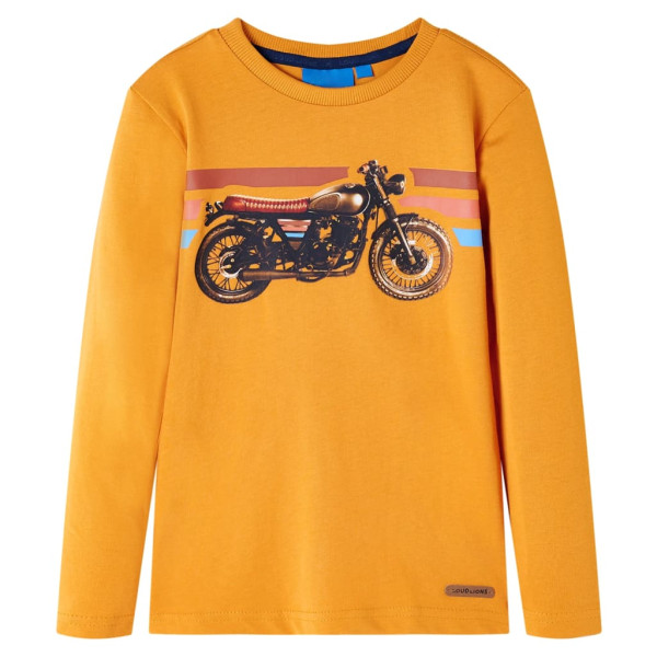 Camiseta para niños manga larga con estampado de moto color ocre 104 D