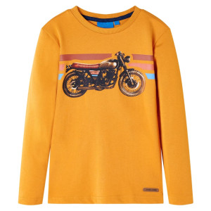 T-shirt de manga longa das crianças com ochre motocicleta imprimir 128 D