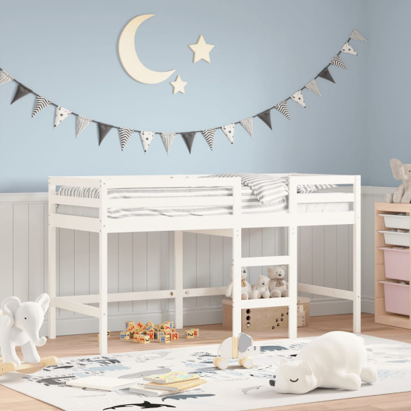 Cama alta de niños escalera madera maciza pino blanco 90x200 cm D