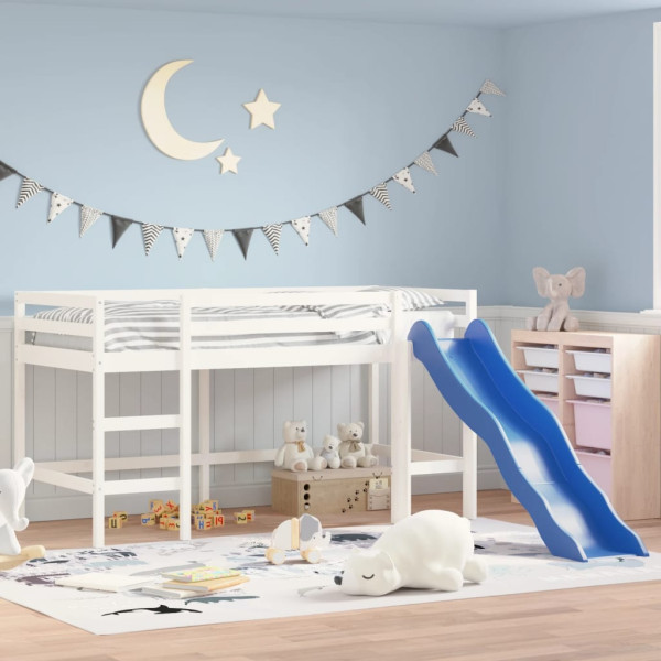 Cama alta de niños con tobogán madera maciza blanca 90x200 cm D