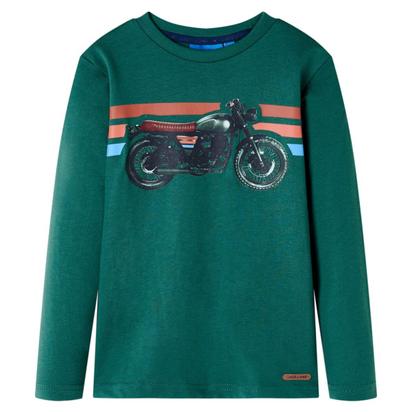 T-shirt de manga longa das crianças com impressão de motocicleta verde 116 D