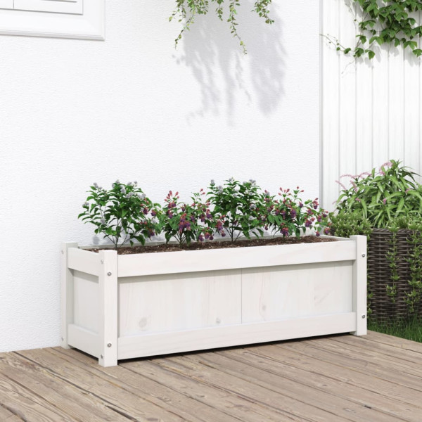 Jardinera de madera maciza de pino blanca 90x31x31 cm D