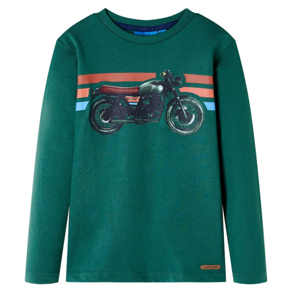 T-shirt de manga longa das crianças com motocicleta verde impressão 128 D