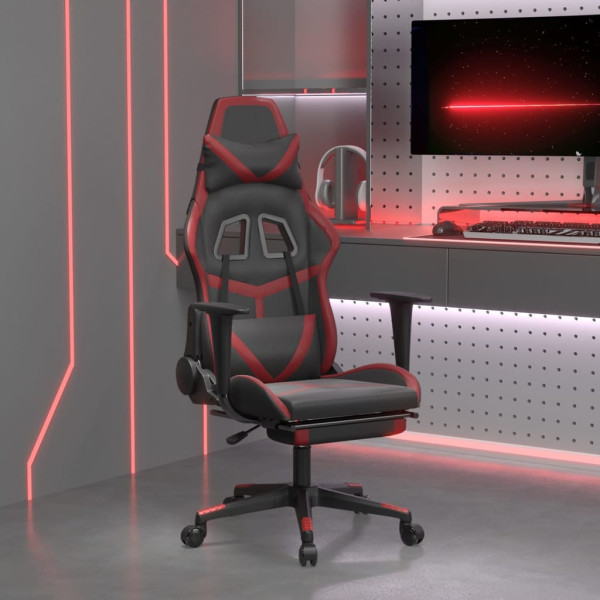 Cadeira de jogos com apoio de pés de couro sintético preto vermelho vermelho D