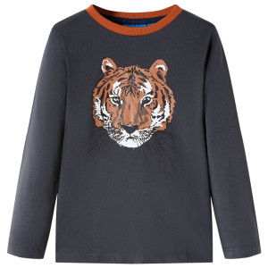 Camiseta para niños manga larga estampado de tigre gris antracita 140 D