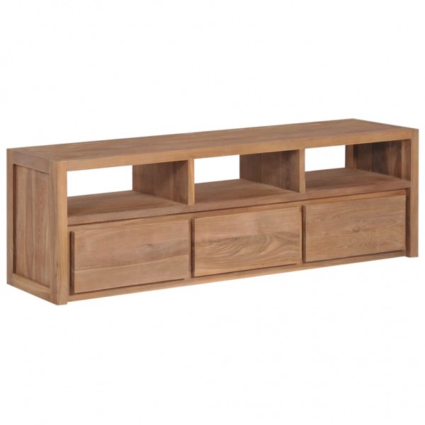 Mueble para TV madera teca maciza acabado natural 120x30x40 cm D