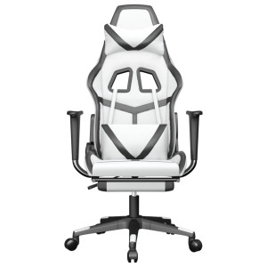 Silla gaming masaje y reposapiés cuero sintético negro blanco D