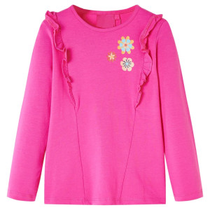 Camiseta para niños de manga larga estampado de flores rosa oscuro 116 D