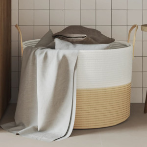 Cesta de almacenaje algodón beige y blanco Ø51x33 cm D