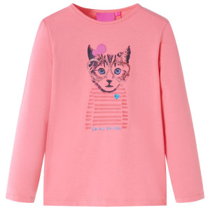 Camiseta para niños de manga larga estampado de gato rosa 128 D