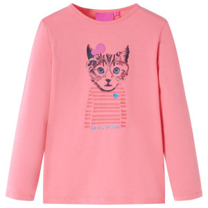 Camiseta para niños de manga larga estampado de gato rosa 104 D