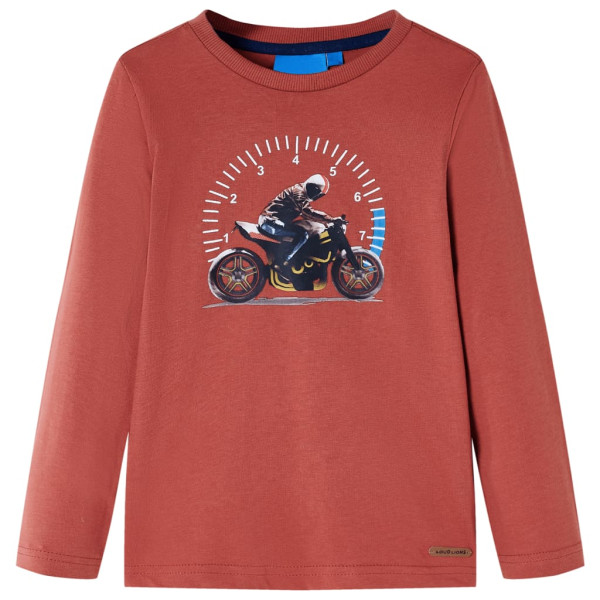 Camiseta para niños manga larga con estampado de moto color henna 116 D