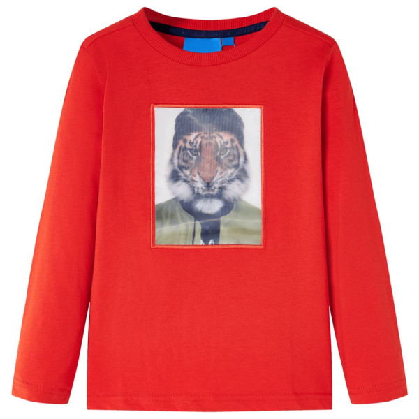 Camiseta para niños de manga larga estampado de tigre rojo 140 D