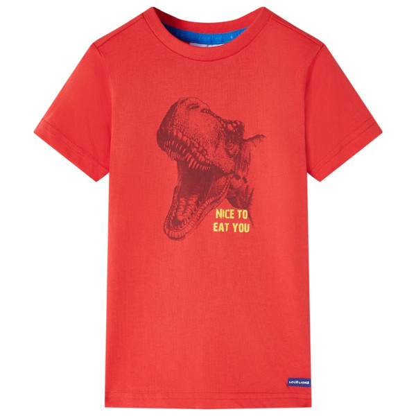 T-shirt para crianças com impressão de dinossauro vermelho 104 D