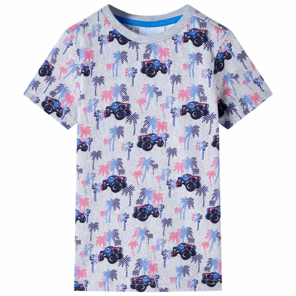 Camiseta de niños con estampado coches monster truck gris melange 128 D