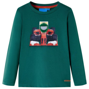 Camiseta para niños manga larga estampado de coche carreras verde 128 D