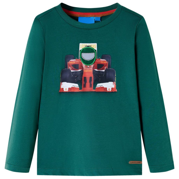 Crianças t-shirt longo manga carro padrão verde corridas 128 D