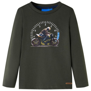 Camiseta para niños de manga larga con estampado de moto caqui 128 D