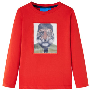 Camiseta para niños de manga larga estampado de tigre rojo 128 D