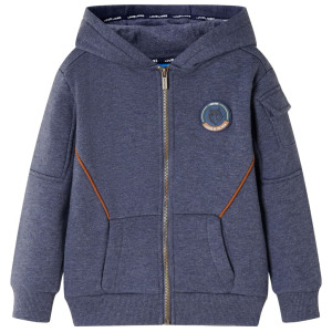 Sudadera para niños con capucha y cremallera azul oscuro mélange 116 D