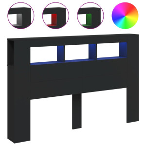 Cabeceira cama c/ LEDs 160x18.5x103.5 cm deriv. madeira preto H