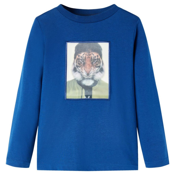 T-shirt de crianças de manga comprida com tigre azul escuro 92 D