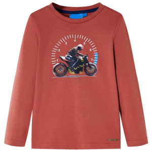 Camiseta para niños manga larga con estampado de moto color henna 128 D