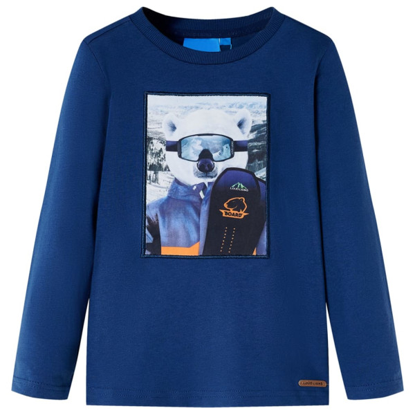 Camiseta para niños manga larga estampado oso color azul vaquero 140 D