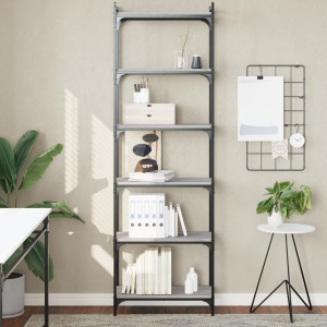 Librería 6 estantes madera ingeniería gris Sonoma 60x30x188 cm D