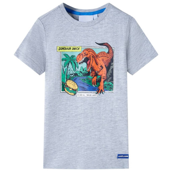 Camiseta infantil cinza com estampa de dinossauro 92 D