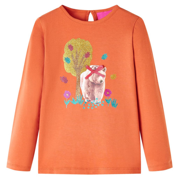 Camiseta de niños de manga larga estampado de oso naranja tostado 128 D