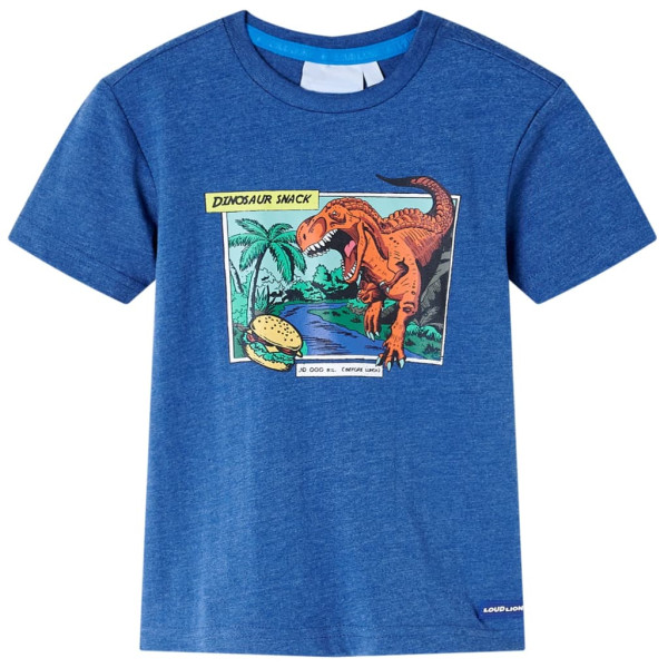 T-shirt para crianças com impressão de dinossauro azul escuro 104 D