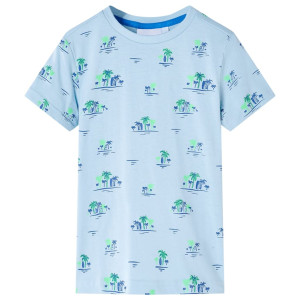 Camiseta para niños con estampado de cocotero azul claro 128 D