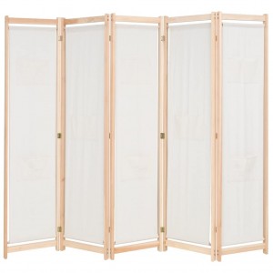 Biombo divisor 5 paneles de tela crema 200x170x4 cm D
