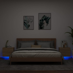 Mesitas de noche de pared con luces LED 2 unidades roble Sonoma D