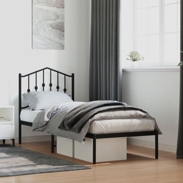 Estrutura de cama com cabeçalho de metal preto 75x190 cm D