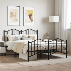 Estructura de cama cabecero y pie de cama metal negro 140x200cm D