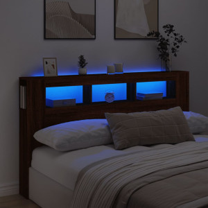 Cabecero LED madera ingeniería marrón roble 180x18.5x103.5 cm D