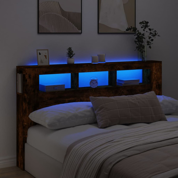 Cabecero LED madera ingeniería roble ahumado 180x18.5x103.5 cm D