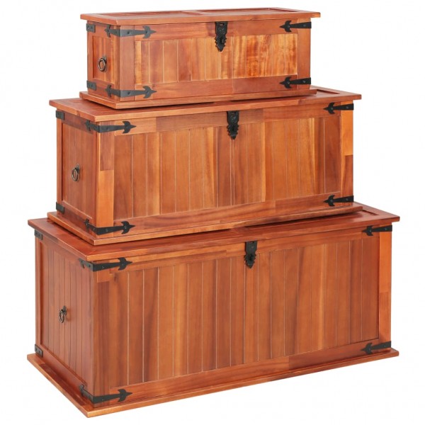 Baúl de almacenamiento 3 piezas de madera maciza de acacia D