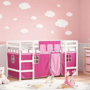 Cama alta para niños con cortinas madera pino rosa 90x200 cm D