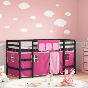 Cama alta para niños con cortinas madera pino rosa 80x200 cm D