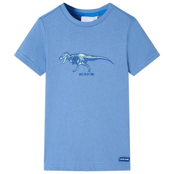 T-shirt para crianças com impressão de dinossauro azul 104 D