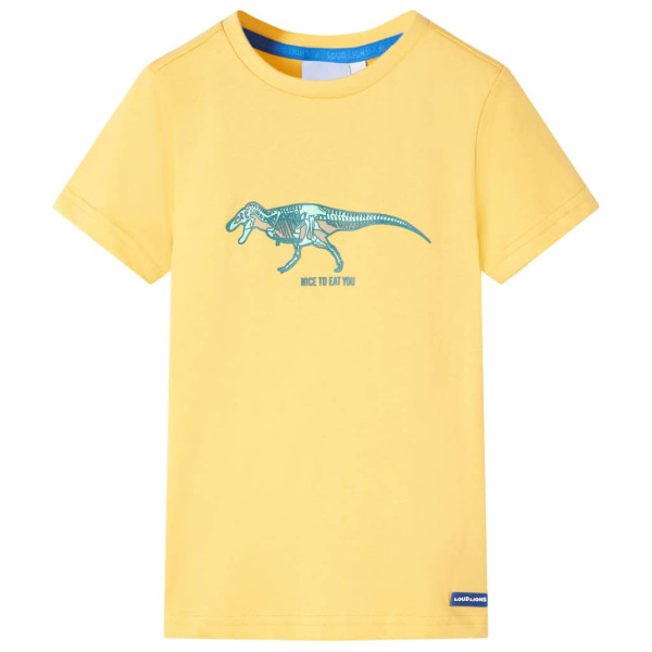 T-shirt infantil com estampa de dinossauro ocre claro 116 D