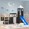 vidaXL Cama alta niños con torre madera pino blanco negro 90x200