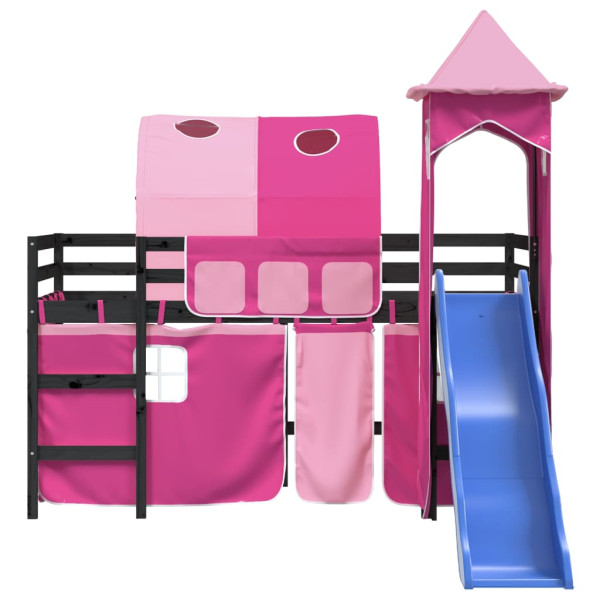 Cama alta para niños con torre madera pino rosa 90x190 cm D