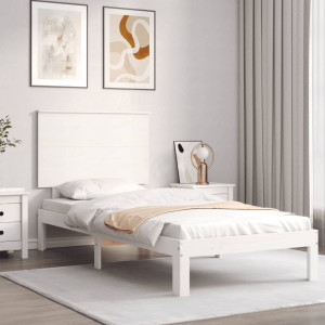 Estructura de cama con cabecero madera maciza blanco D